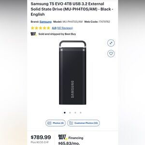 Samsung Evo T5 4TB Portable SSD – Like New